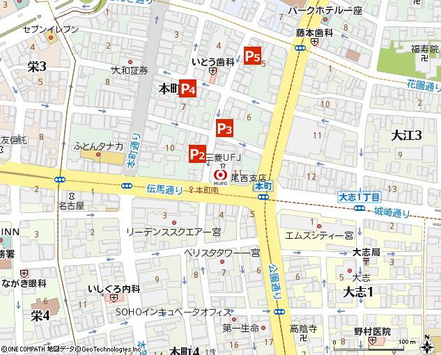 尾西支店付近の地図
